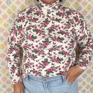 VINTAGE 90S steppingstones long sleeve turtleneck 22W rose print
